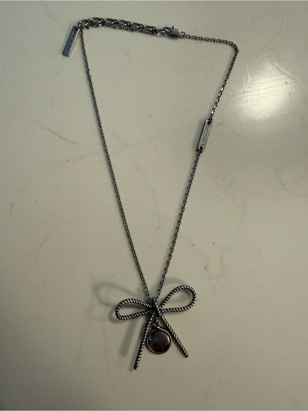 Marc Jacobs Vintage Style Silver Bow Pendant Necklace
